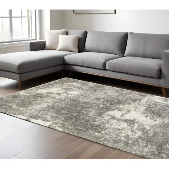 Gray And Ivory Distressed Abstract Area Rug Photo 1