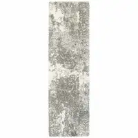 Photo of Gray and Ivory Distressed Abstract Runner Rug