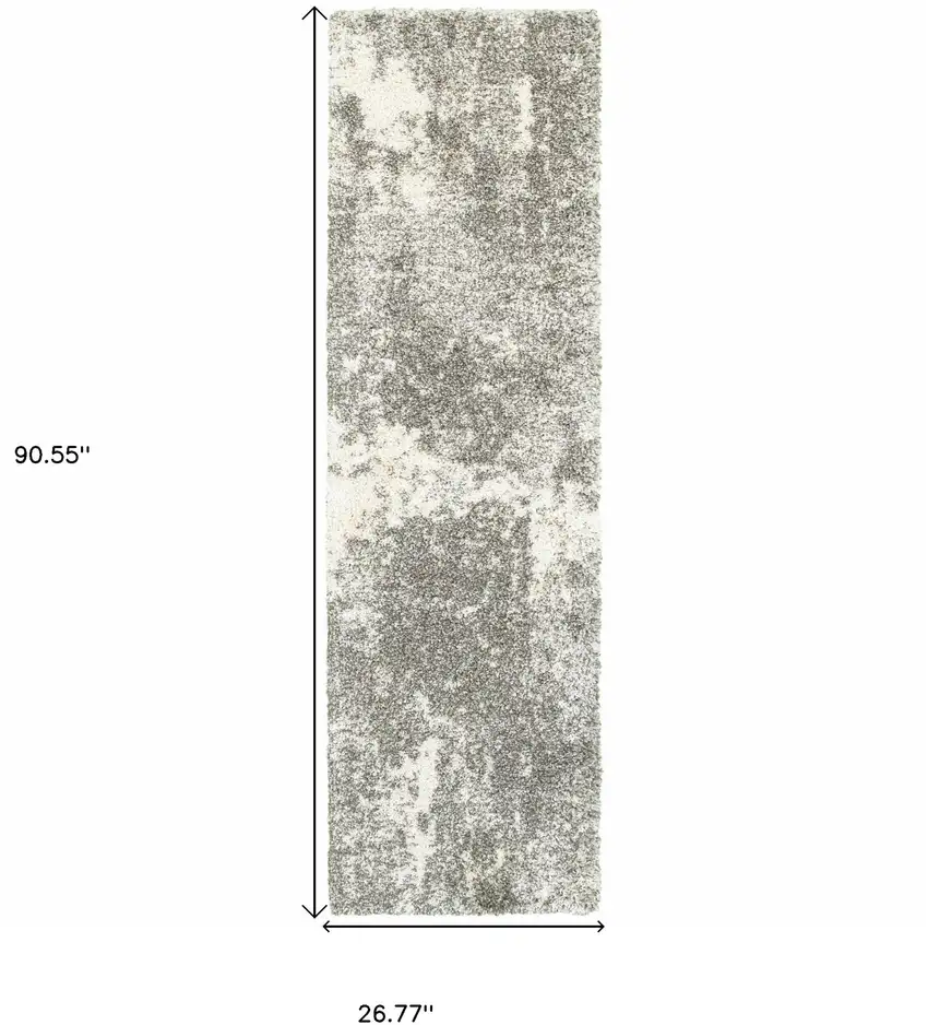 Gray and Ivory Distressed Abstract Runner Rug Photo 4