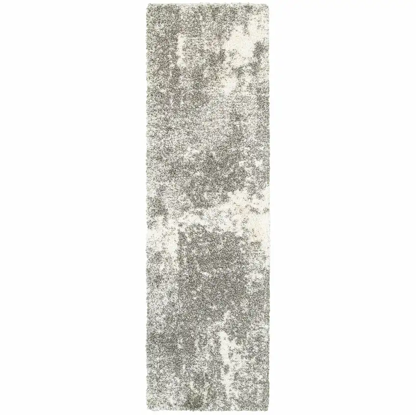 Gray and Ivory Distressed Abstract Runner Rug Photo 3