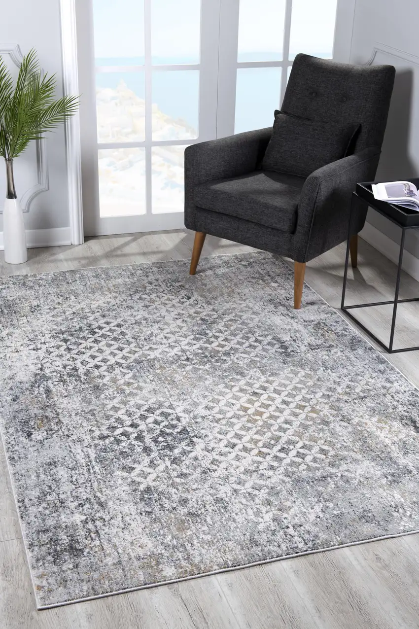 Gray And Ivory Distressed Area Rug Photo 8