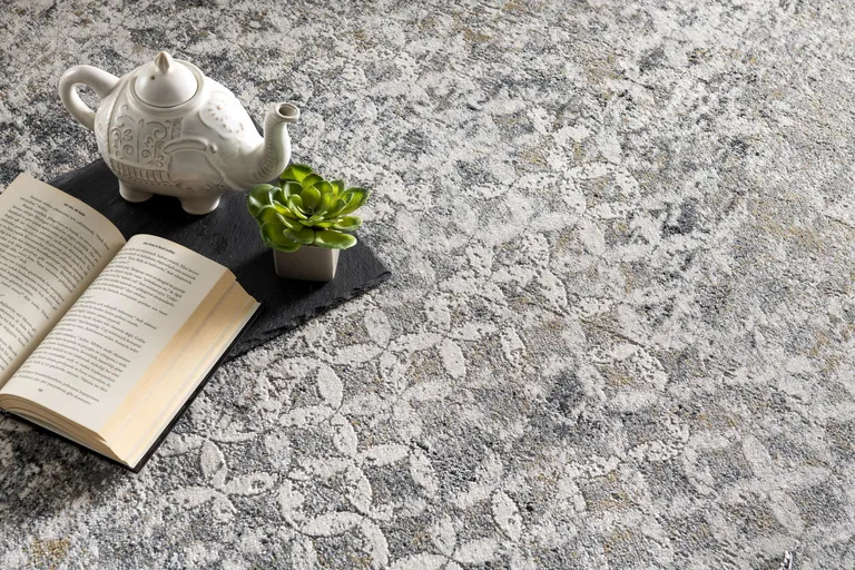 Gray and Ivory Distressed Area Rug Photo 3