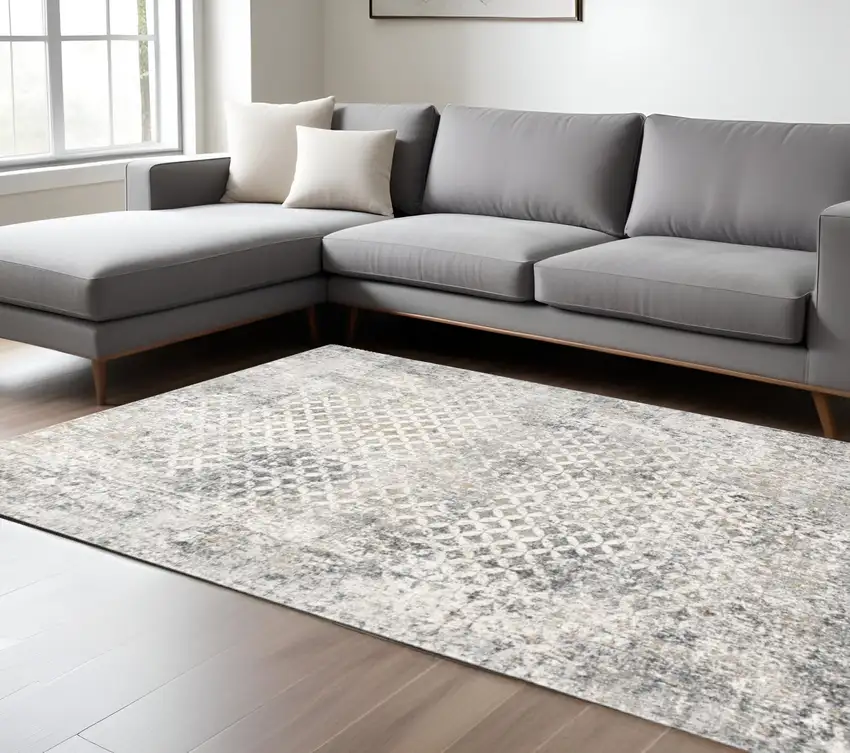 Gray and Ivory Abstract Area Rug Photo 1