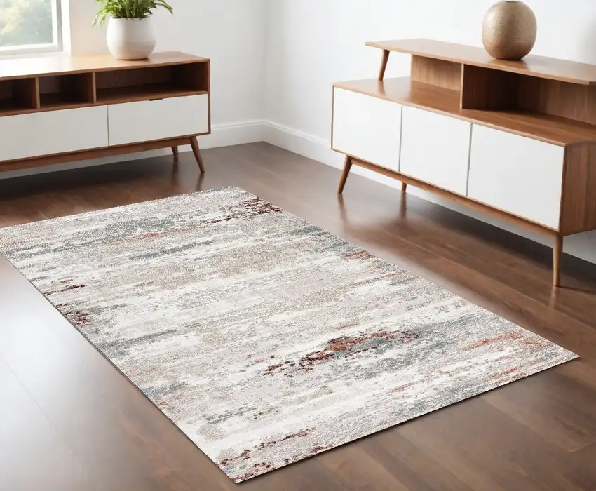 Gray and Ivory Geometric Power Loom Area Rug Photo 1