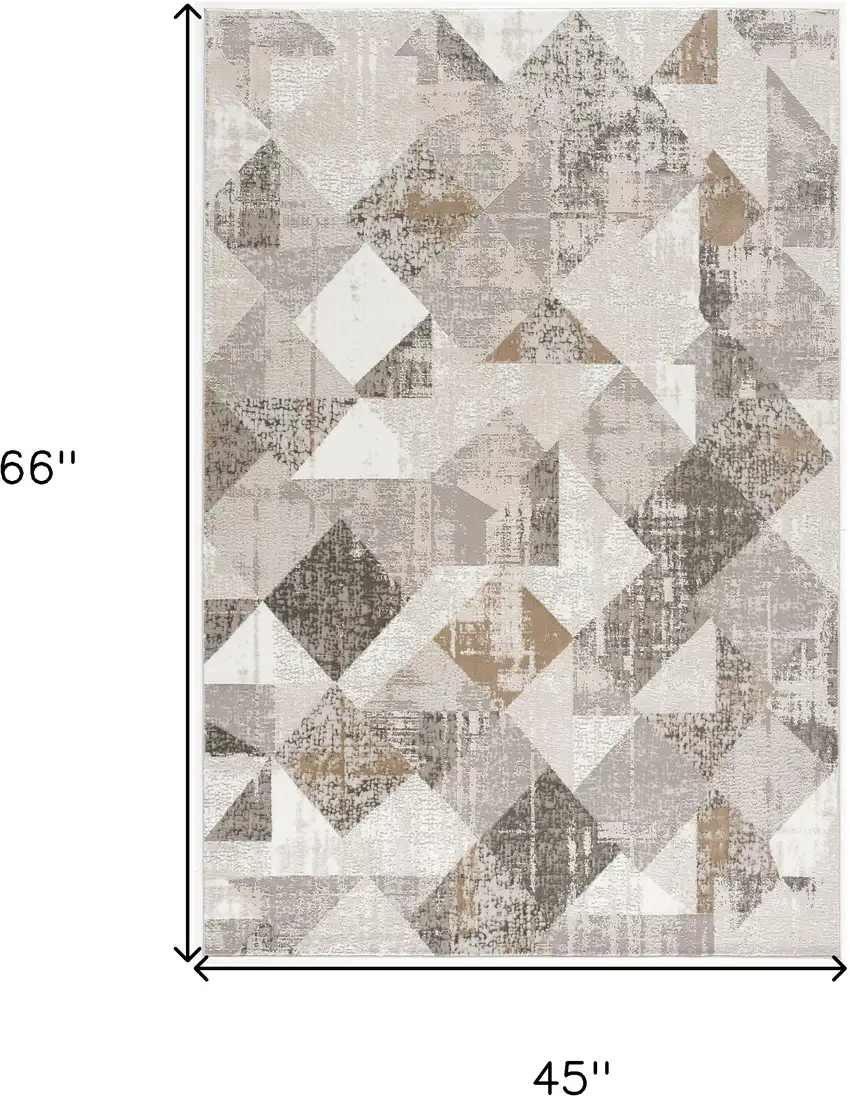 Gray and Ivory Geometric Power Loom Area Rug Photo 3