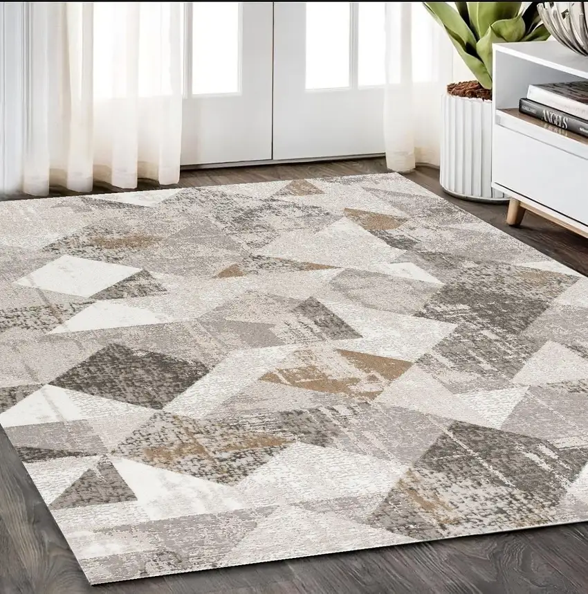 Gray and Ivory Geometric Power Loom Area Rug Photo 1