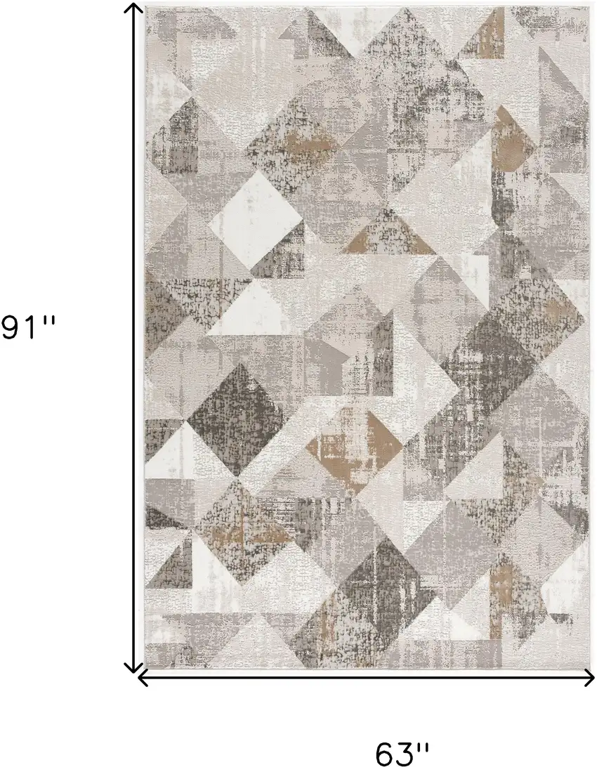 Gray and Ivory Geometric Power Loom Area Rug Photo 3