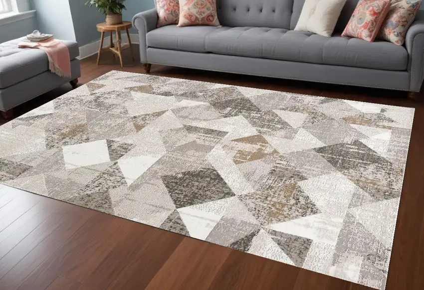 Gray and Ivory Geometric Power Loom Area Rug Photo 1