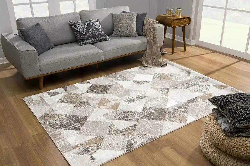 Gray and Ivory Distressed Diamonds Area Rug Photo 2