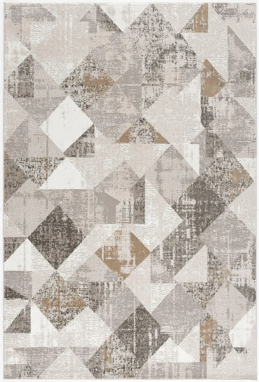 Gray and Ivory Distressed Diamonds Area Rug Photo 1