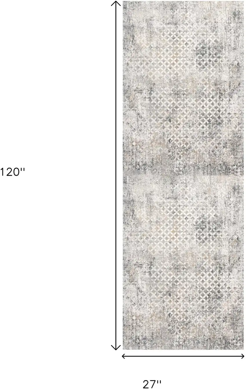 2' X 10' Gray And Ivory Distressed Runner Rug Photo 6