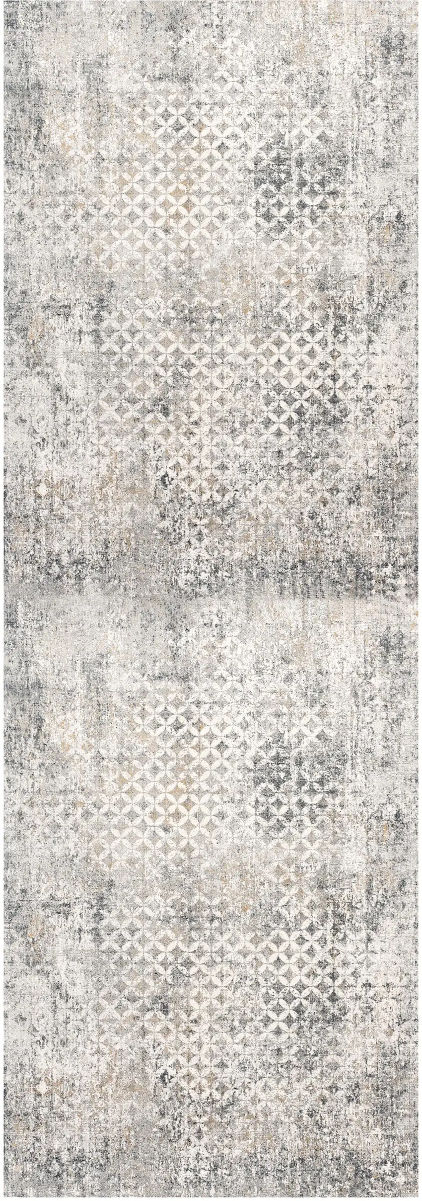 2' X 10' Gray And Ivory Distressed Runner Rug Photo 1