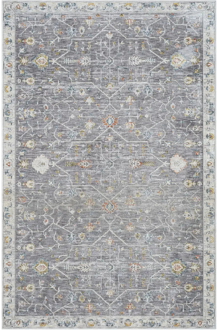 Gray and Ivory Floral Area Rug Photo 7