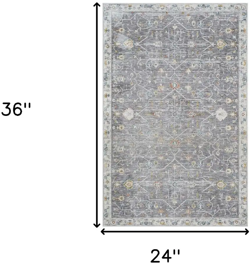 Gray and Ivory Floral Area Rug Photo 3