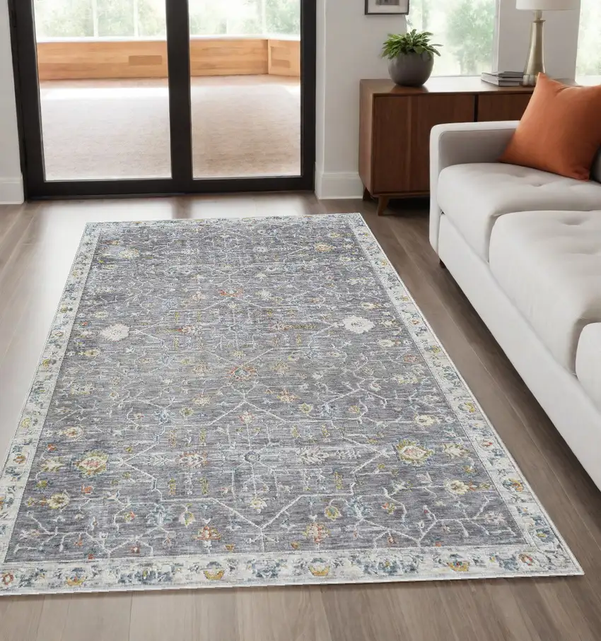 Gray and Ivory Floral Area Rug Photo 1