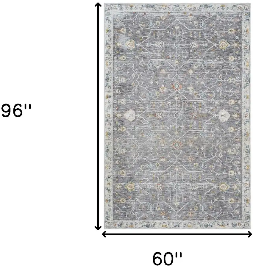 Gray and Ivory Floral Area Rug Photo 3