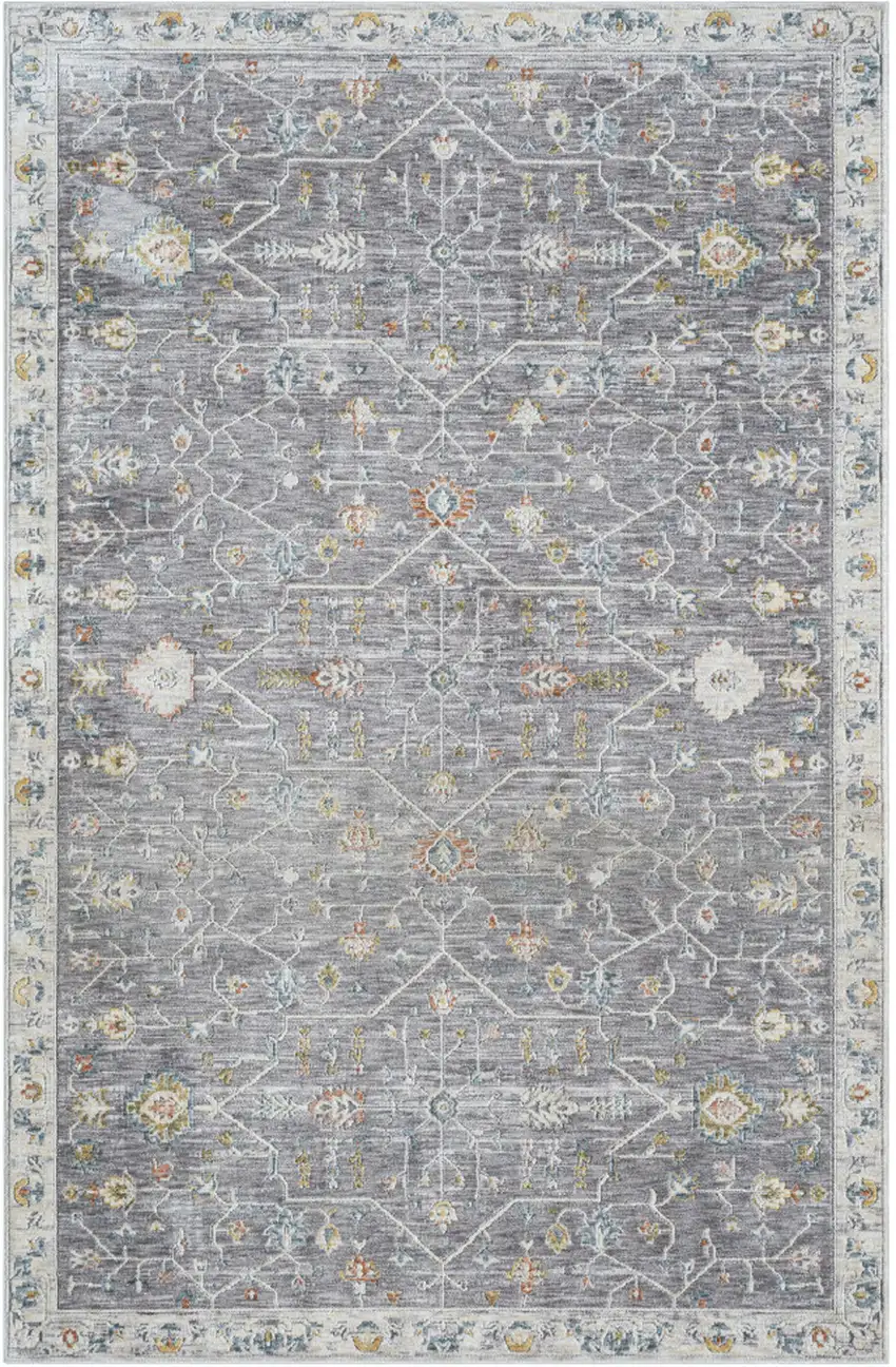 Gray and Ivory Floral Area Rug Photo 2
