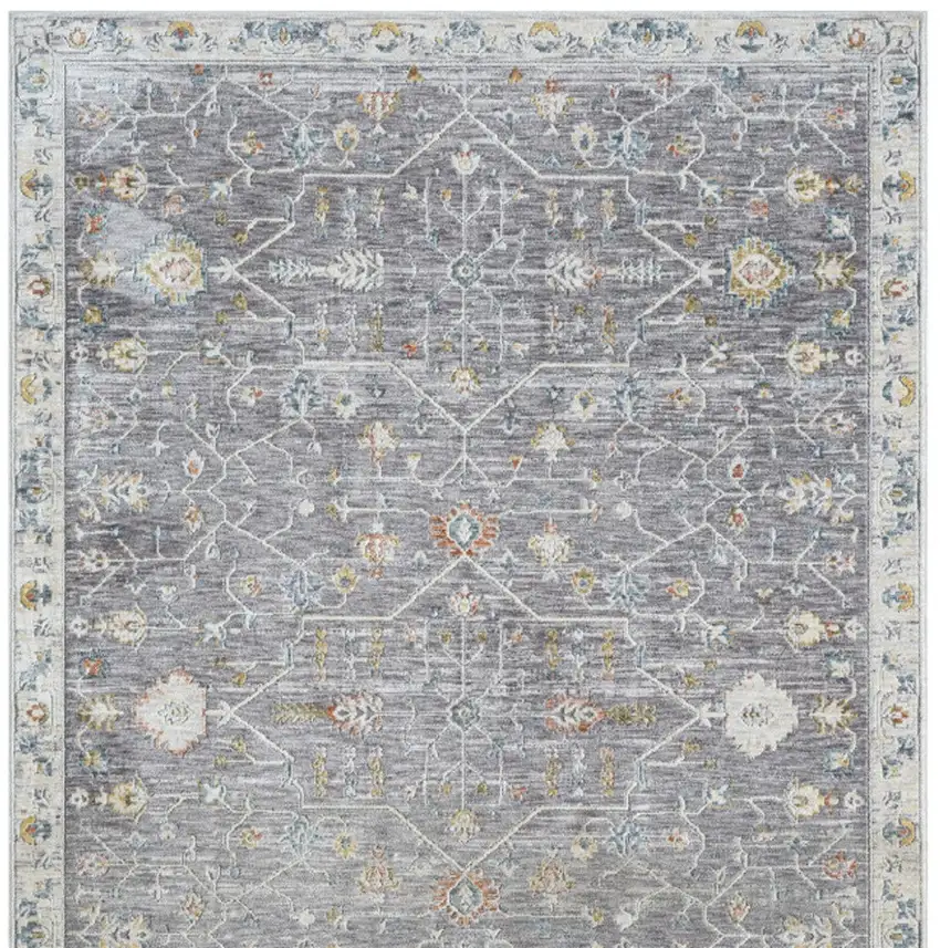 Gray and Ivory Floral Area Rug Photo 7