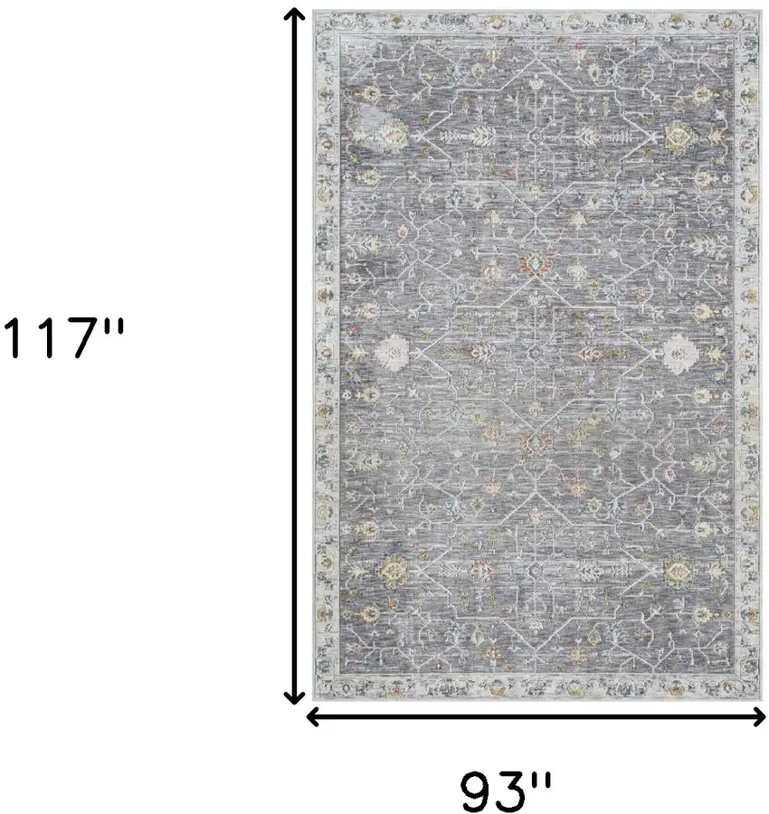 Gray and Ivory Floral Area Rug Photo 3