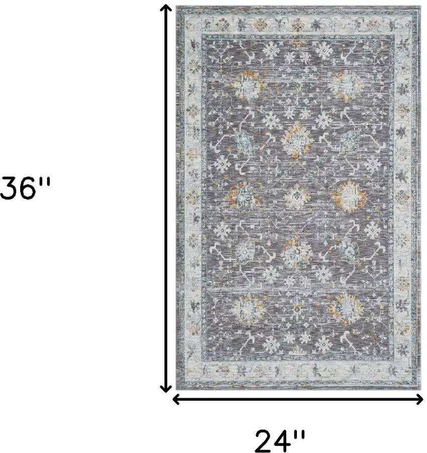 Gray and Ivory Floral Area Rug Photo 3