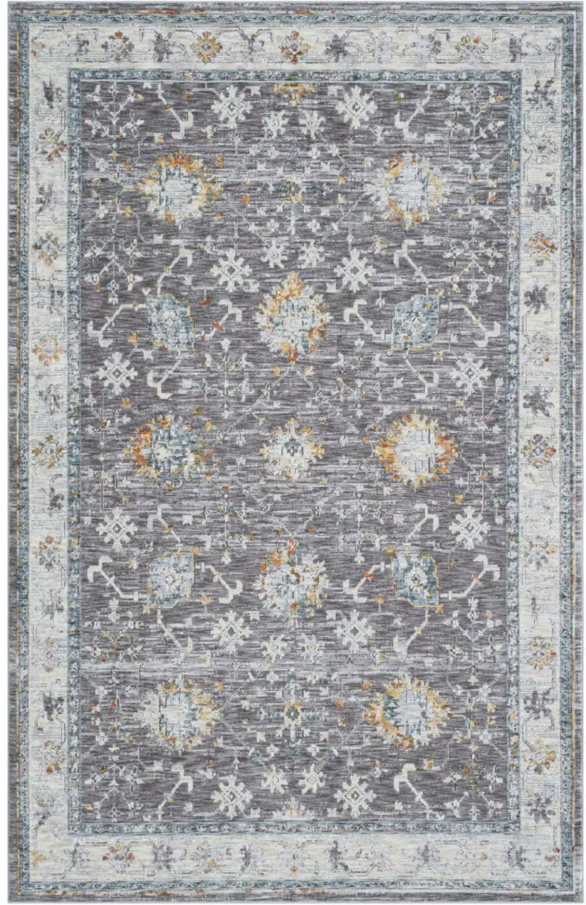 Gray and Ivory Floral Area Rug Photo 2