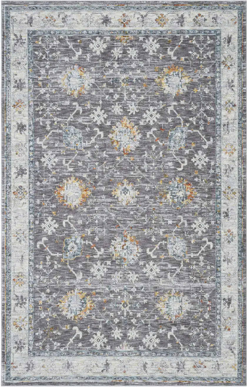Gray and Ivory Floral Area Rug Photo 5