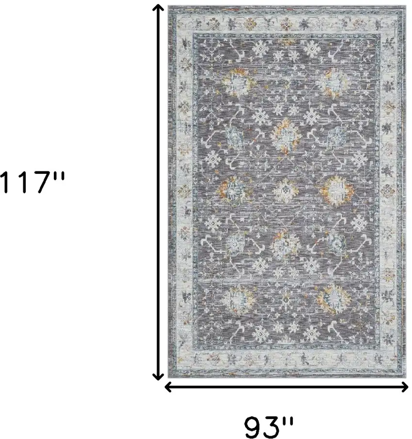 Gray and Ivory Floral Area Rug Photo 3