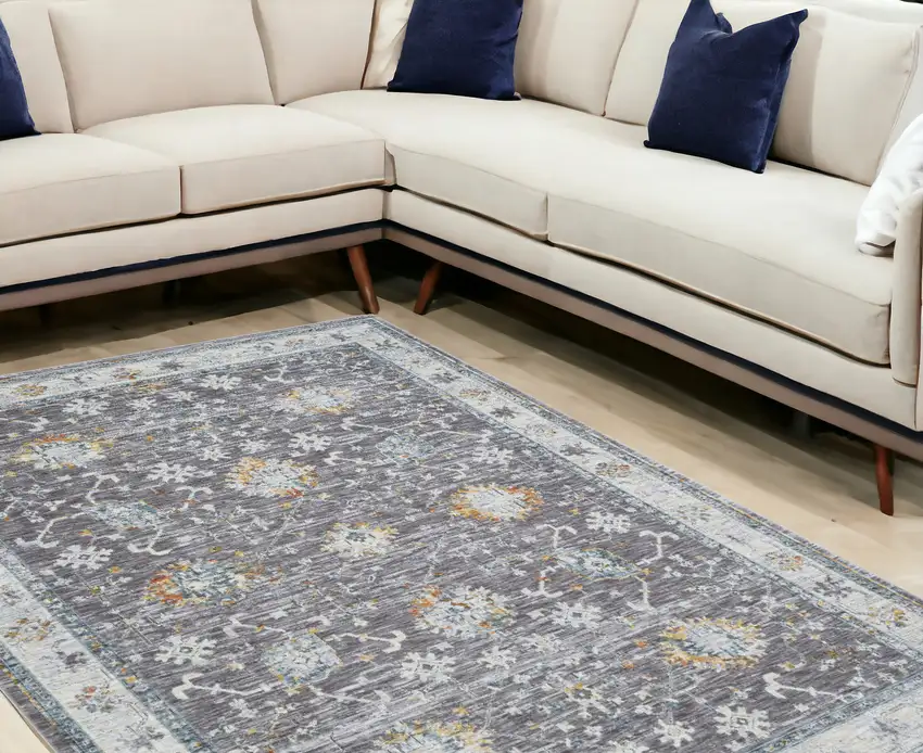Gray and Ivory Floral Area Rug Photo 1