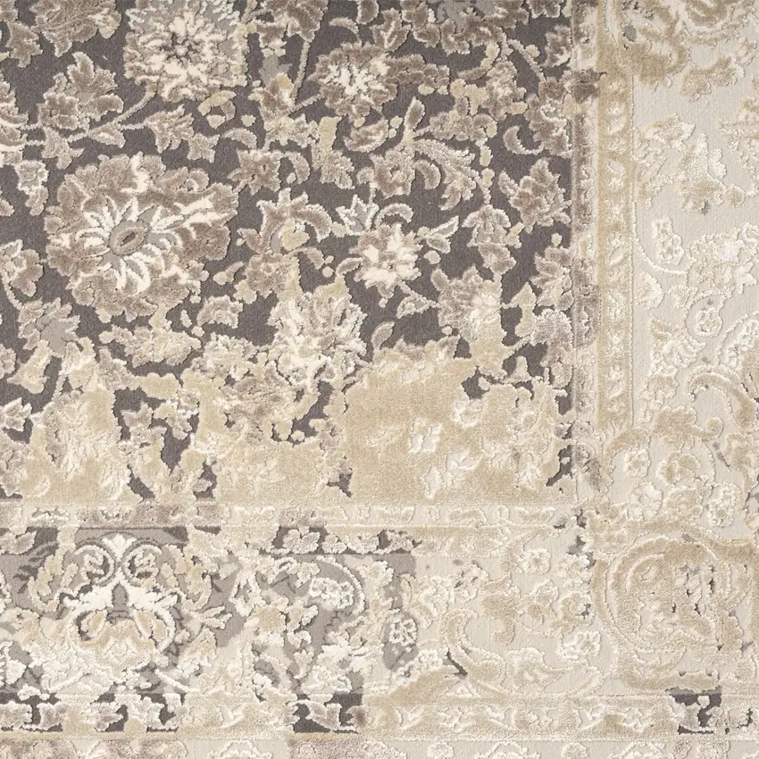 Gray and Ivory Floral Area Rug Photo 6