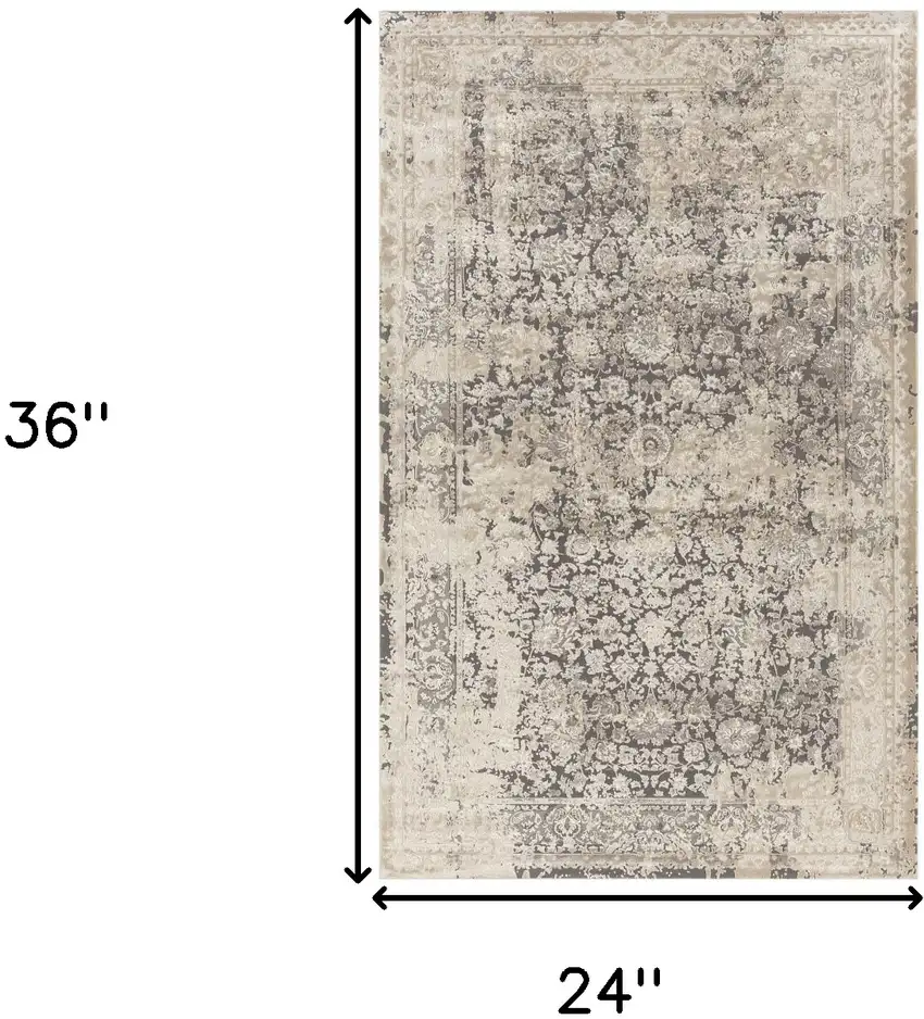 Gray and Ivory Floral Area Rug Photo 3