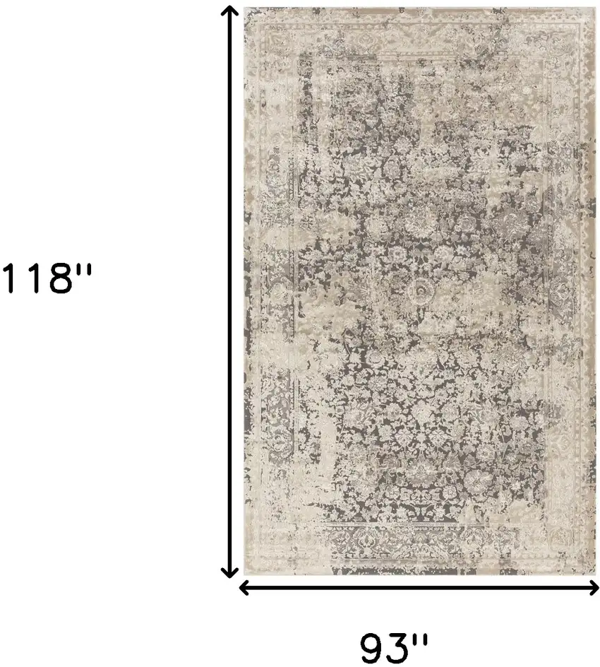 Gray and Ivory Floral Area Rug Photo 3