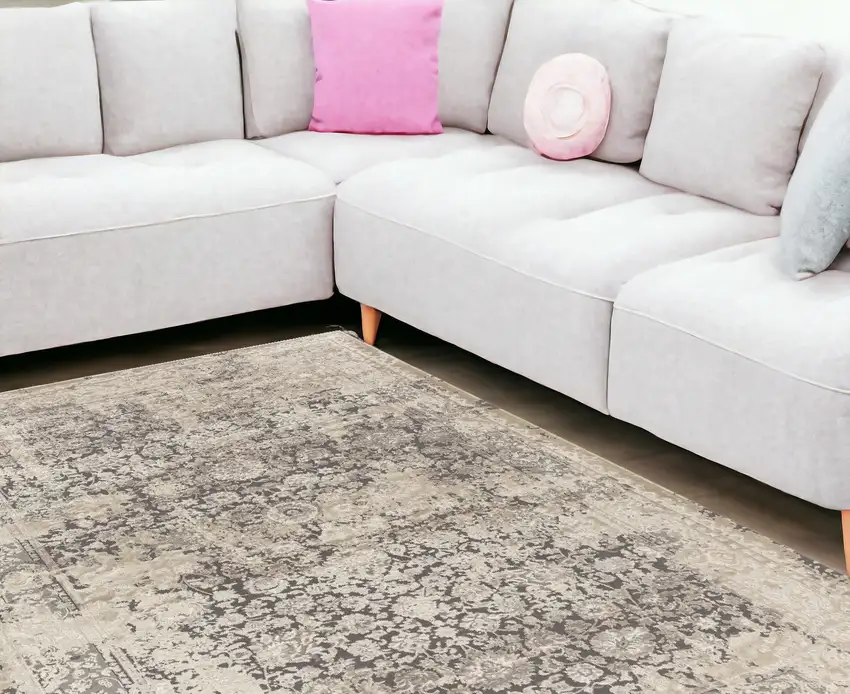 Gray and Ivory Floral Area Rug Photo 1