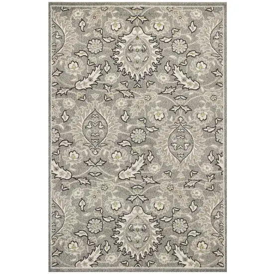 Gray And Ivory Floral Medallion Area Rug Photo 2