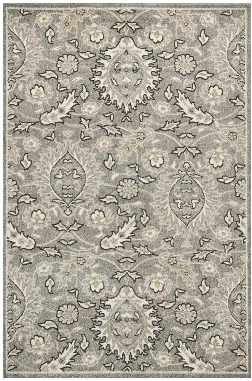 Gray And Ivory Floral Medallion Area Rug Photo 2