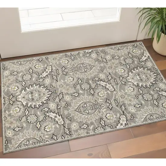 Gray And Ivory Floral Medallion Area Rug Photo 1
