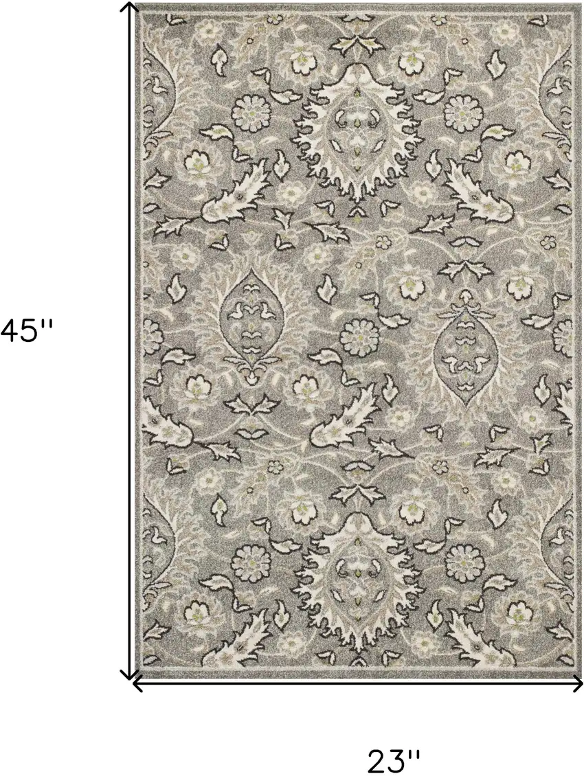 Gray and Ivory Floral Area Rug Photo 7