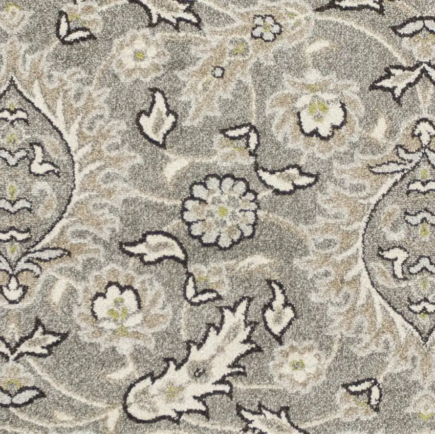 Gray And Ivory Floral Medallion Area Rug Photo 4