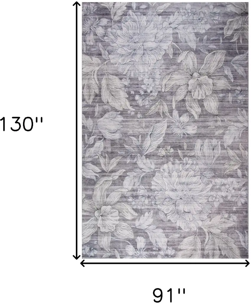 Gray and Ivory Floral Distressed Area Rug Photo 9