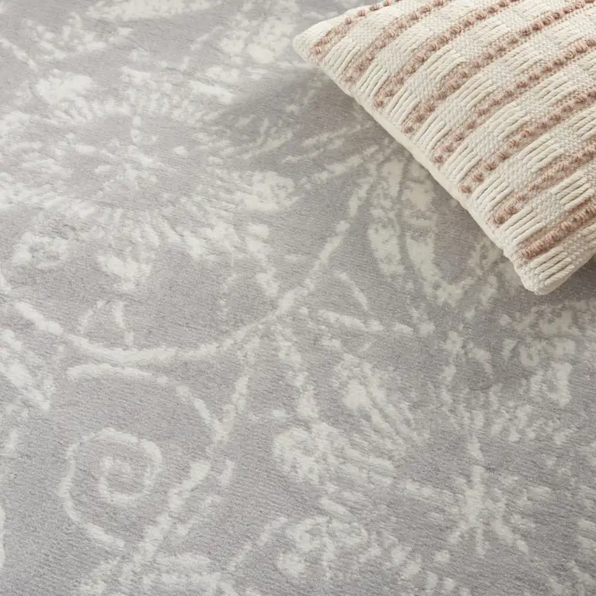 Gray and Ivory Floral Distressed Area Rug Photo 7
