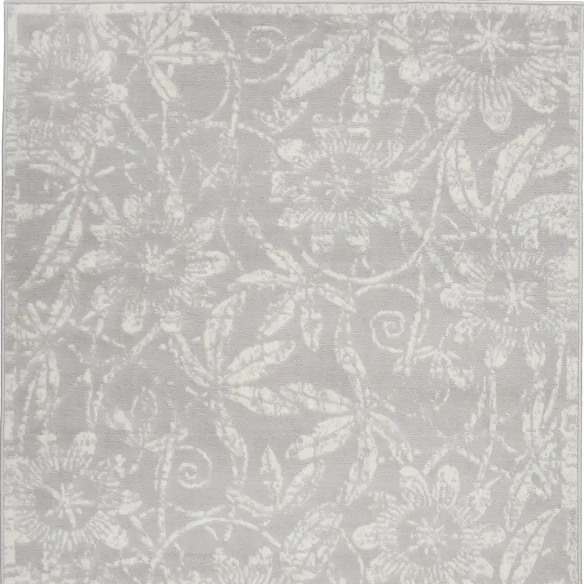 Gray and Ivory Floral Distressed Area Rug Photo 6