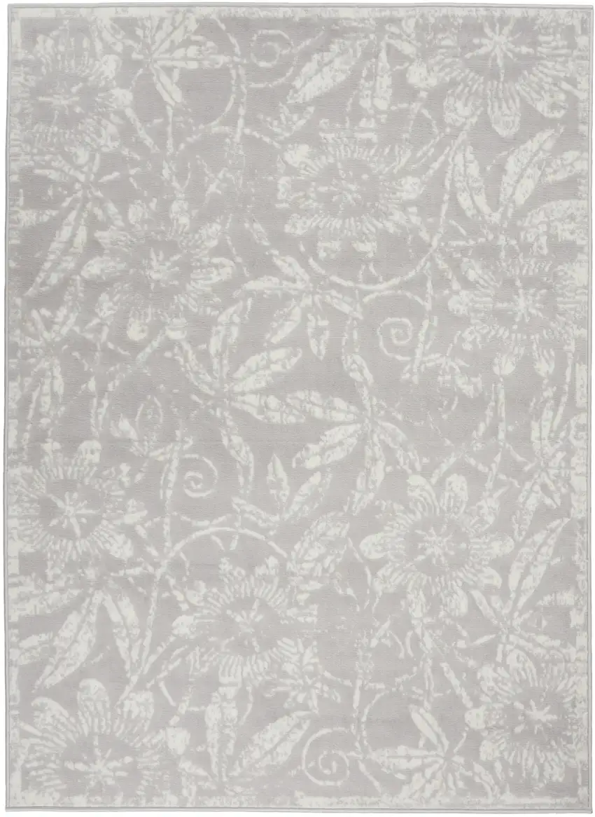 Gray and Ivory Floral Distressed Area Rug Photo 2