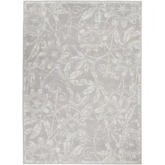 Gray and Ivory Floral Distressed Area Rug Photo 1