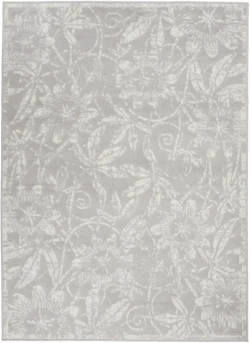 Gray and Ivory Floral Distressed Area Rug Photo 1