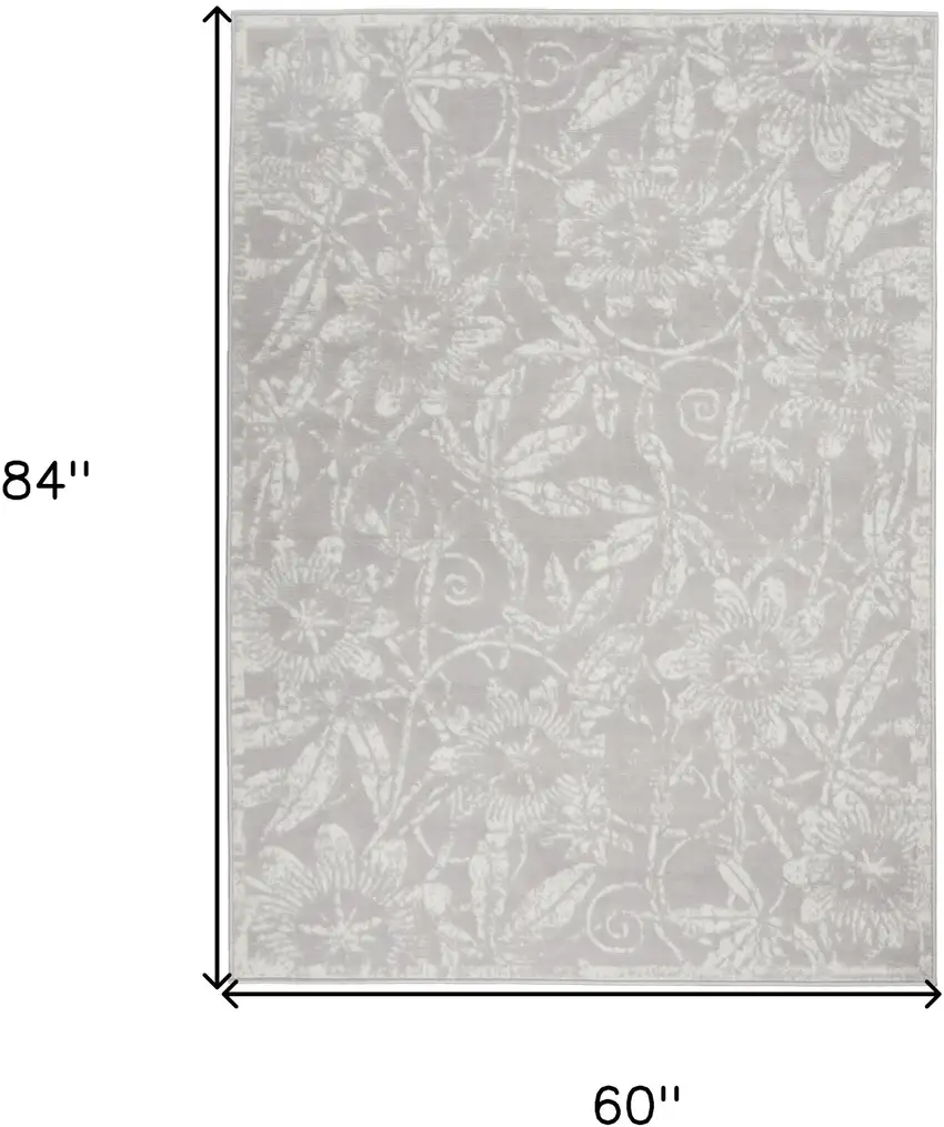Gray and Ivory Floral Distressed Area Rug Photo 3