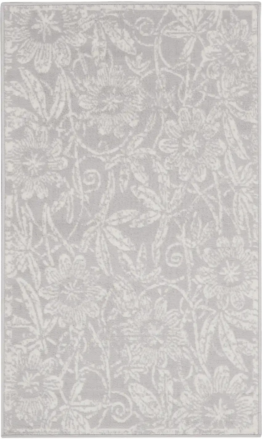 Gray and Ivory Floral Distressed Area Rug Photo 2