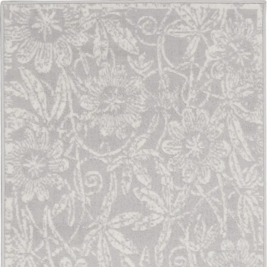 Gray and Ivory Floral Distressed Area Rug Photo 6