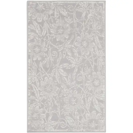 Gray and Ivory Floral Distressed Area Rug Photo 1