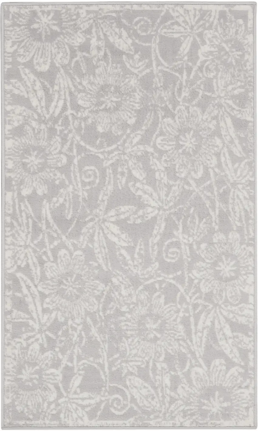 Gray and Ivory Floral Distressed Area Rug Photo 1