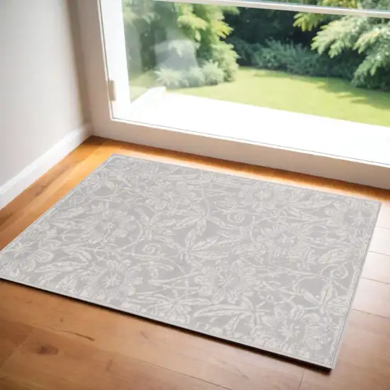 Gray and Ivory Floral Distressed Area Rug Photo 1