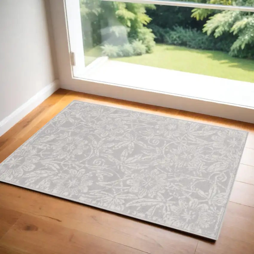 Gray and Ivory Floral Distressed Area Rug Photo 1